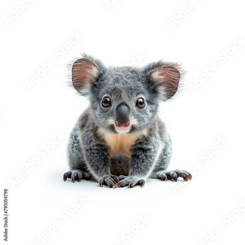 Baby Koala Sitting on Top of White Floor. Generative AI