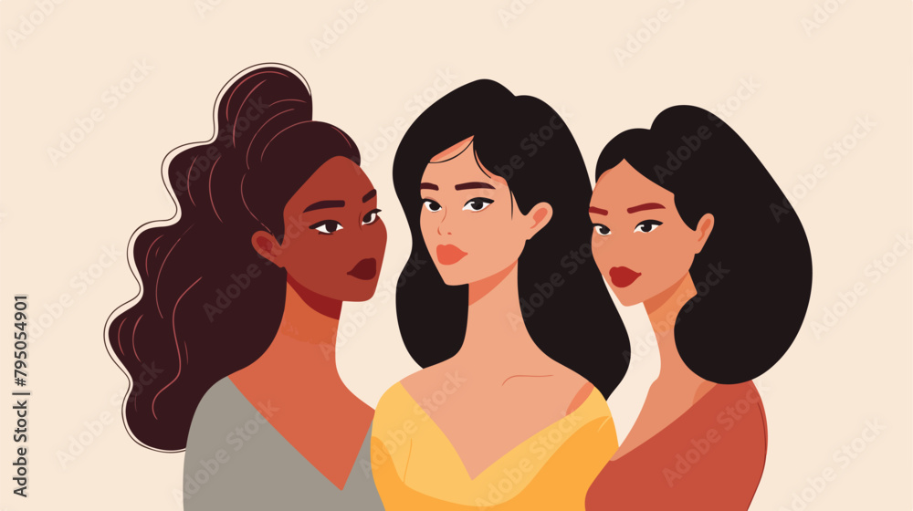 Three beautiful women with different skin colors toge