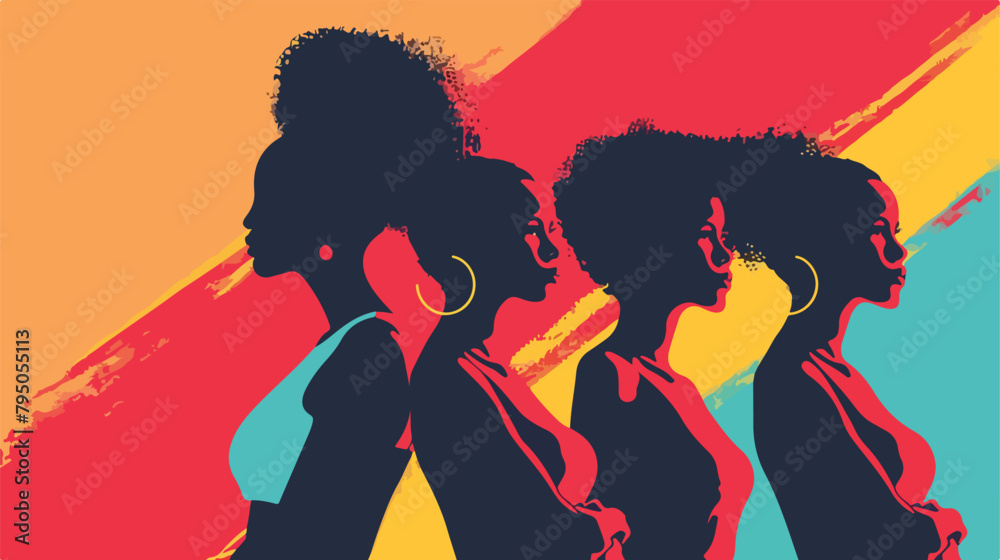 Three strong African women stand together. Concept 