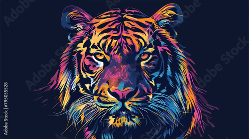 Tiger face contrasting trendy colors artwork 