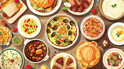 Greeting card for Thanksgiving Day with many dishes