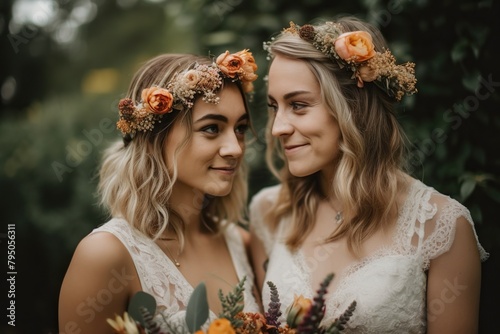 Two Brides In Wedding Dress, Beauty Of Lesbian Homosexual Love
