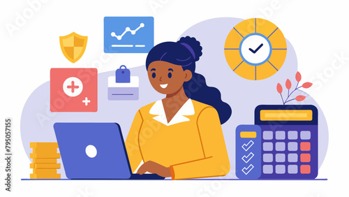 An entrepreneur carefully calculating the right amount of business insurance needed as she sets up her new venture to protect against potential