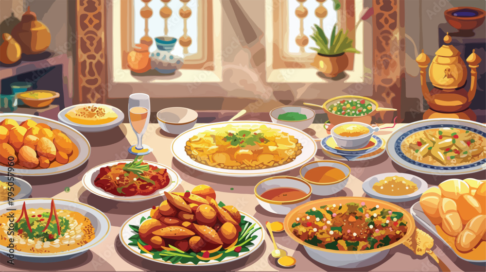 Traditional Eastern dishes for Ramadan on dining tabl