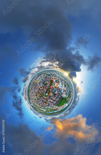 worms germany city center aerial drone panorama 360° little planet