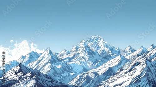 Majestic Snow Capped Mountain Peaks Reaching Towards the Boundless Sky photo