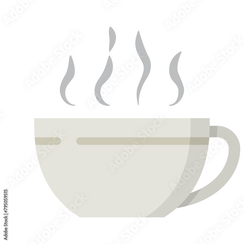 hot coffee in a ceramic cup with aroma or smoke wafting on top flat icon