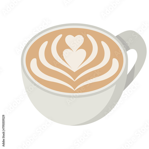 pattern latte art or cappuccino coffee in a ceramic cup flat icon