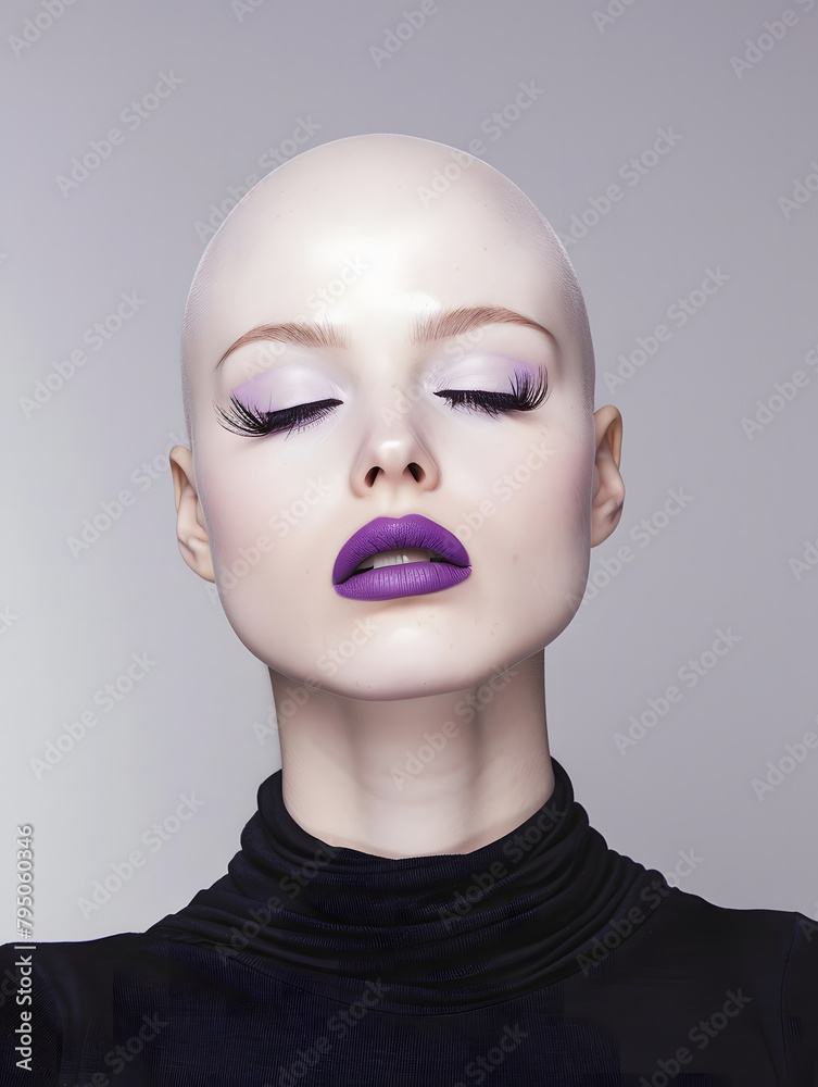 Beautiful face of a bald woman. Respect for styling for whatever reason. Beautiful face of a bald woman. Respect for styling for whatever reason.