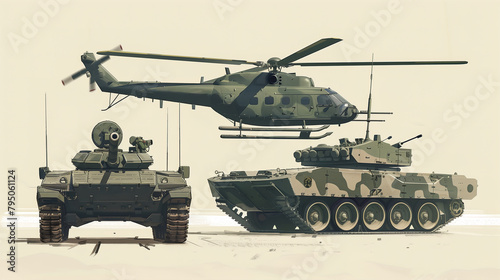 Military Tanks and Helicopter in Action