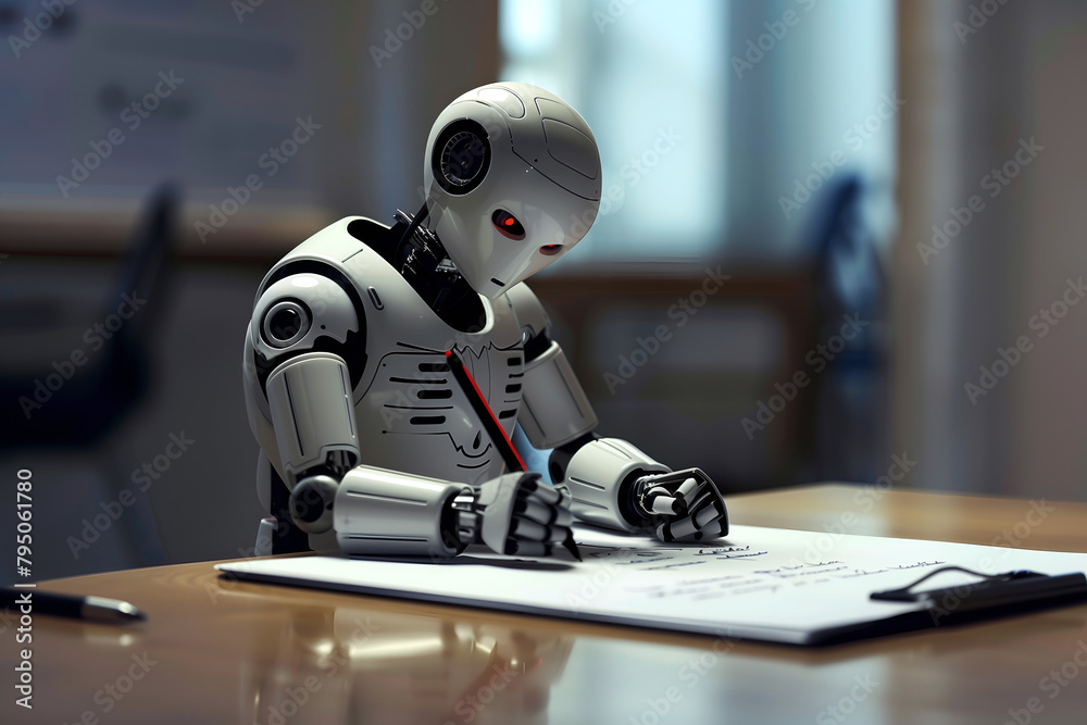 Fototapeta premium AI writing assistant concept. Robot writing.