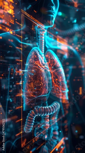 Futuristic digital display of human lungs and spine