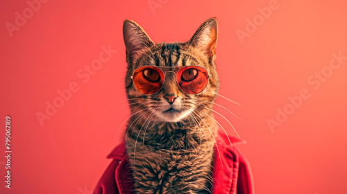 Closeup portrait of fashionable cat wearing sunglasses.
