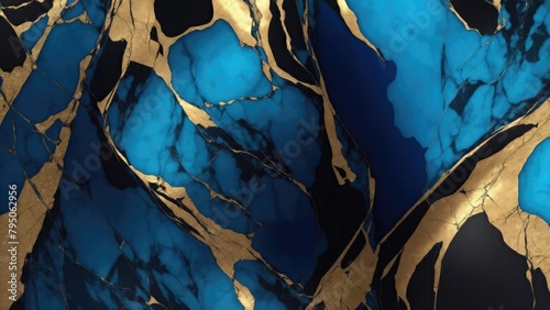 Cracked Marble Blue black and gold luxury background © Reazy Studio