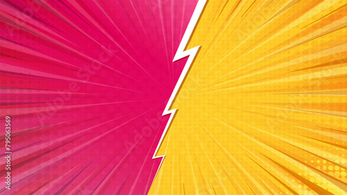 Pop art retro comic background. Abstract cartoon cover with versus lightning. Yellow and pink vs frames. Vector EPS 10