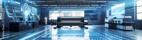 Futuristic industrial printer in a high-tech manufacturing facility