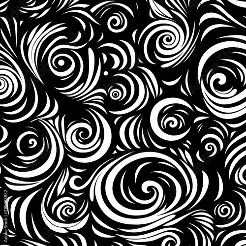 Black and white swirly patterned illustration