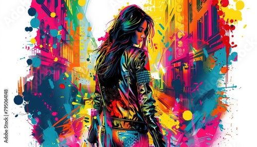 Capture a cyberpunk rebel in leather and neon, their back turned against a smoky, neon-lit cityscape, blending fashion-forward elements with urban decay Use dynamic lighting to accentuate the edgy sty photo