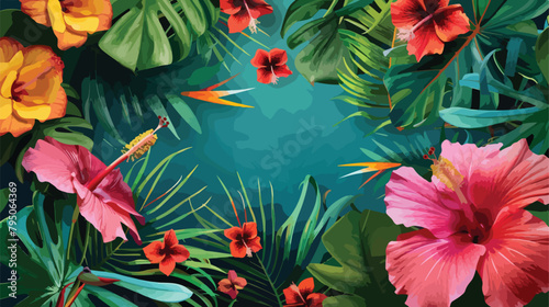 Vector composition from tropical flowers Hibiscus pal