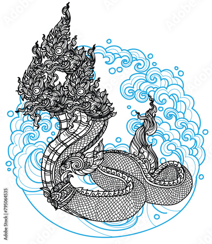 Thai pattern art thai big snake literature thai
