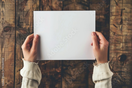 Person holding a blank white paper photo