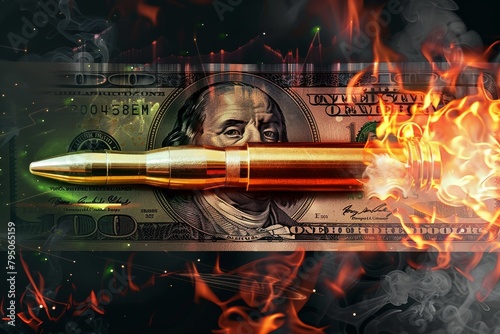 Bullet piercing through a hundred dollar bill in flames © kilimanjaro 