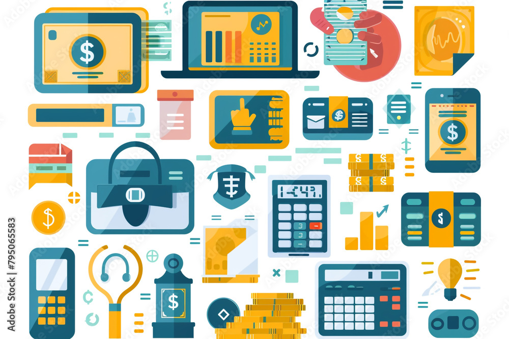 Fintech Innovation, Vector Icons of Money and Tech Devices for Digital Financial Services