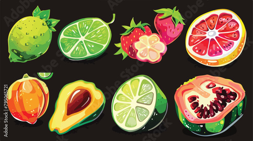 Fototapeta Naklejka Na Ścianę i Meble -  Vector Set of colorful cartoon pieces of fruits icon