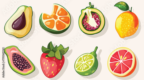 Fototapeta Naklejka Na Ścianę i Meble -  Vector Set of colorful cartoon pieces of fruits icon