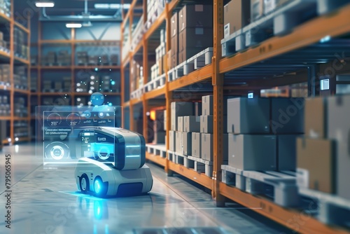 Autonomous robot navigating in a modern warehouse photo