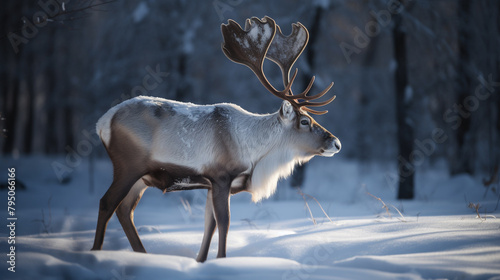 imagine A majestic reindeer standing proudly in a snow