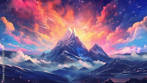 幻想的な空と雪山の景色,Generative AI  photo