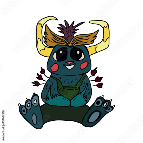 Scary cartoon monster design. Halloween illustration of funny alien. Vector isolated