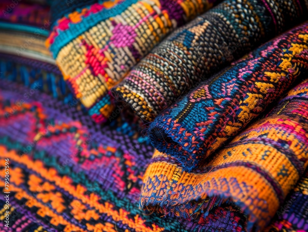 colorful mexican fabric with intricate patterns