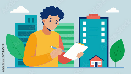 A young adult proudly signing the lease to their first apartment after reaching their goal of saving up for a down payment.