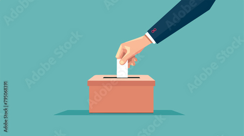 Vote ballot box. A hand putting a vote into the box. photo