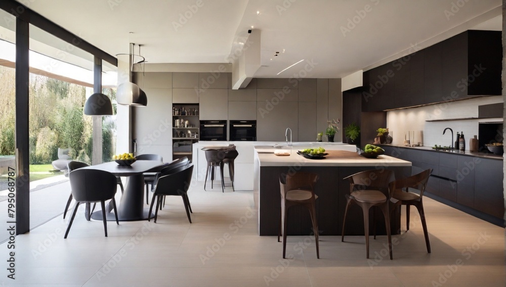 Architecture modern design, interior, living room with kitchen
