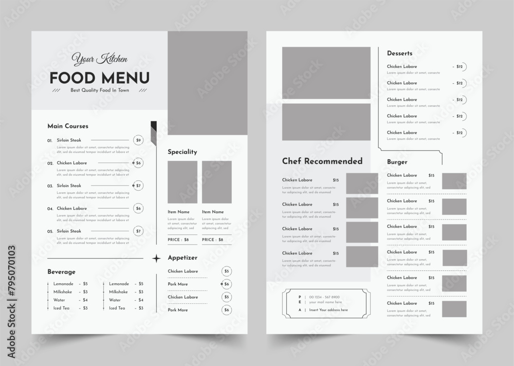 Restaurant Menu Design Template layout Vintage style