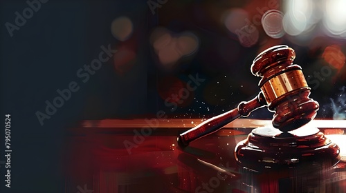Legal Concept Gavel and Hammer in Courtroom with Bokeh Background 