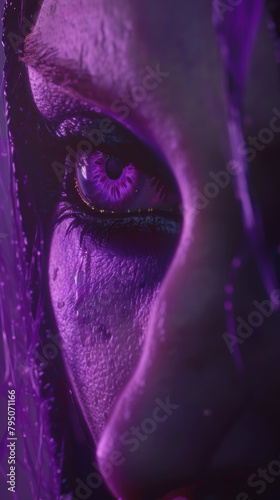 Intriguing Close-Up of Violet Eye, eyes are the mirror of soul, eye close-up shot, abstract