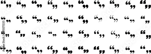 Quotation marks collection, black quote symbols on white background. Perfect for typography, grammar, print design projects. Single, double, curly, straight, angular styles included