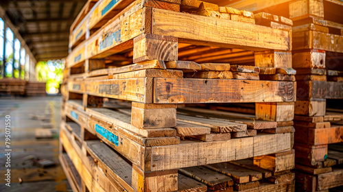 Wooden Pallets and Timber Stack, Industrial Warehouse, Construction and Shipping Concept