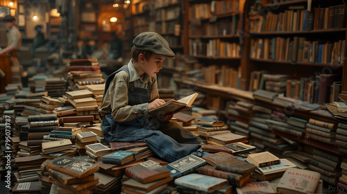boy reading a book and sitt...
