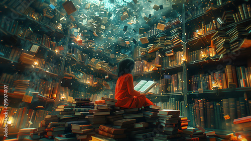 girl reading a book and sit...