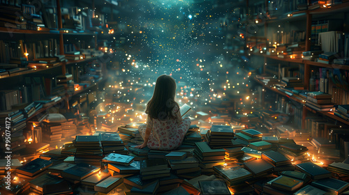 girl reading a book and sit...