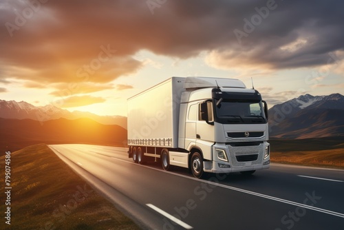 Cargo truck with morning light photo
