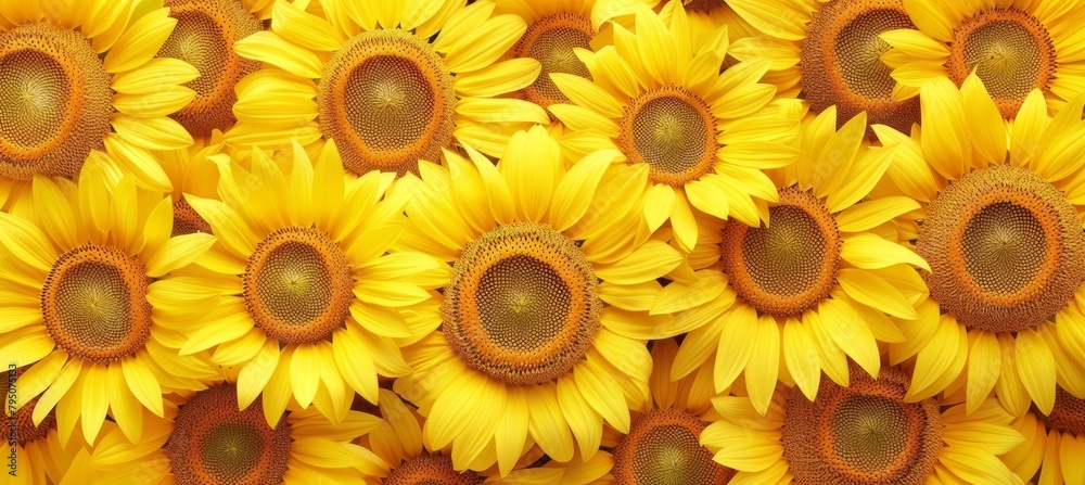 Obraz premium Detailed close up of brilliantly vibrant sunflowers in full bloom for thorough examination