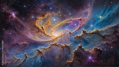 Vivid paint art representing a cosmic galaxy. Abstract imagination of space.