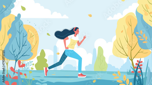 Woman running in the park. Vector illustration