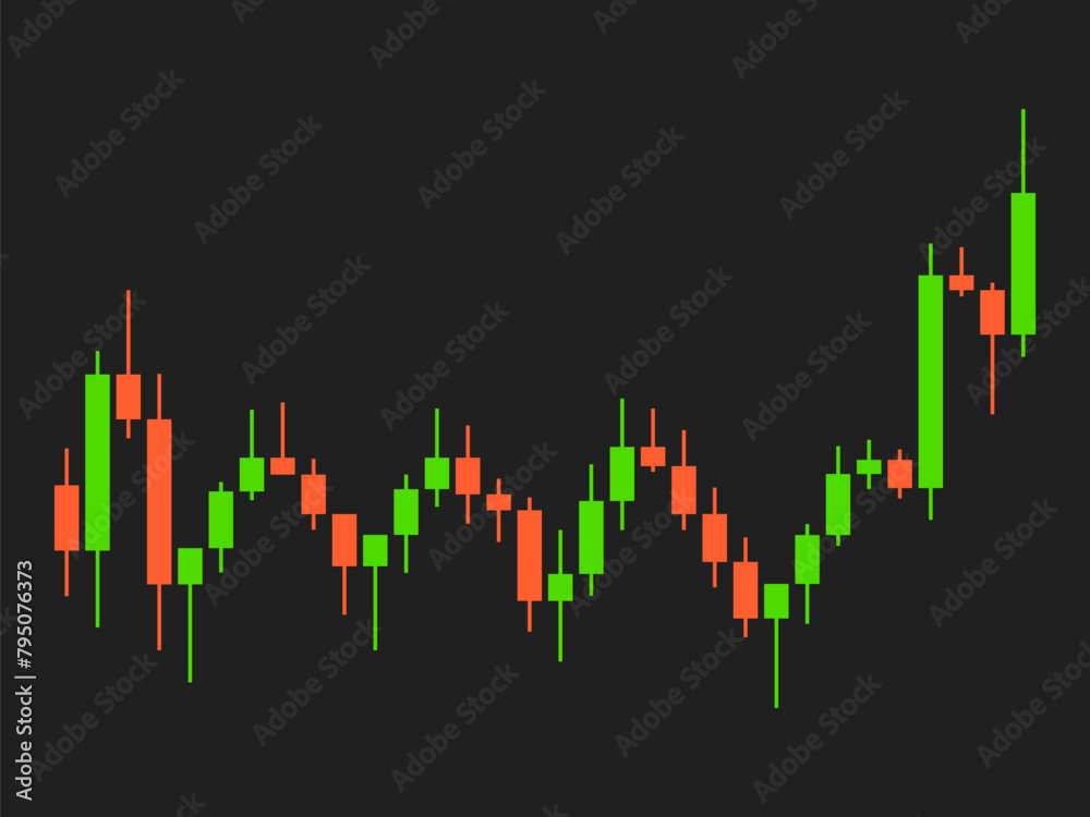 Candlestick chart of trading on the stock exchange. Trading cryptocurrency, stocks and bonds. Candlestick patterns in cryptocurrency trading. Design for banners and posters. Vector illustration Candlestick chart of trading on the stock exchange. Trading cryptocurrency, stocks and bonds. Candlestick patterns in cryptocurrency trading. Design for banners and posters. Vector illustration